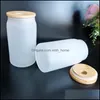 Tumblers 12Oz 16Oz Sublimation Clear Glass Tumbler Frosted Cola Can Bamboo Lid Beer Cocktail Cup Whiskey Coffee Mug Iced Tea Jar 625 Dhgl2