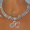 Kettingen A-Z Cursieve Brief Hanger Iced Out Cubaanse Ketting Voor Vrouwen Initial Zirkoon Link Chain Choker Rock Hip Hop Jewelry277f