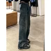 Damesjeans Vrouwen Vintage gewassen jeans High Street losse nooddeed High Taille Jeans American Casual Fashion Street Hip Hop Wide Leg Pants 230417