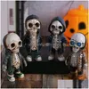 Dekorativa föremål Figurer Harts Cool Skeleton Figures Halloween Figur Skl Horrible Ornaments Car Instrument Panel Desk Decorat Dhyd6