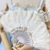 Fournitures de fête Autres événements PCS Japonais Lolita Noir Blanc Fan Dentelle En Relief Fleur Faveurs De Mariage Pliant Éventails À Main Thé Plume FanAutre