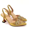 Dress Shoes Shoes and Bag Set for Women Gold Color Embroidery Rhinestone Tip High-Heeled Sandals Wedding Shoe for Ladies Pumps 231116