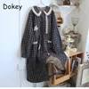 Women's Down Parka's Vintage Plaid Kawaii Parkas Winter Japaniy Girl Peter Pan Collar Long Fleece Jacket厚い温かい綿パッド付きコート231116