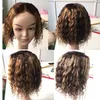 Human Hair 4X4 Lace Closure Bob Wig P4/27 Peruvian Piano Color Kinky Curly 4X4X1 Wigs 10-16inch