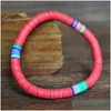 Charm-Armbänder Charm-Armbänder Recycelbare Polymer-Ton-Scheibenperlen Gewachste Schnur Frauen Femme Boho Mischfarben-Armbandschmuck1 Tropfen D Dh6Lx