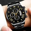 Montres-bracelets montre de luxe hommes noir en acier inoxydable montres-bracelets pour horloge militaire calendrier décontracté hommes montre-bracelet à Quartz Reloj