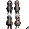 Dekorativa föremål Figurer Harts Cool Skeleton Figures Halloween Figur Skl Horrible Ornaments Car Instrument Panel Desk Decorat Dhyd6