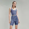 Lu uitlijnde zomer dames uiteenlopig high taille elastische shorts u-vormige rug sporttank top Europese en Amerikaanse stijl tie kleurstofpak set jogger citroen vrouw dame