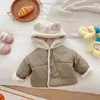 Täck New Children's Cotton Dress Autumn Winter 0-5 Y Girls 'Baby Plus Velvet Thick Hooded Warme Children's Simple Fashion Top Jacket 231117