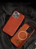 Magnetic Genuine Vegetable Tanned Leathe Slim Case for iPhone 14 Pro Max 13 Metal Ring Cover