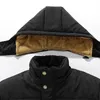 Piumino da uomo Parka da uomo invernale Parka foderato in pile spesso caldo con cappuccio collo di pelliccia cappotto maschile taglia 5XL giacca in peluche autunno lavoro capispalla nero 231117