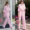 Spring Pink Women Pant Suits Ladies Custom Made Shawl Lapel Business Office Tuxedos Jacket And Pants Female Office Uniform