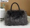 accoon Fur Women Fashion Portable Faux Handbags Winter Soft Warm