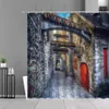 シャワーカーテンヨーロッパスタイルの庭の石の壁古いドア田舎のレトロな北欧の家の装飾壁布防水浴室カーテン267h