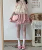 التنانير kawaii الكشكش Girls High Weist Gery Women Black Gothic Lolita لطيف الشرير أزياء القلب