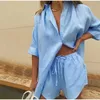 Mulheres Tracksuits Casual Womem Verão Tracksuit Shorts Dois Peça Set Lounge Wear Camisa de Manga Curta Tops e Mini Terno Feminino Homewear 230417