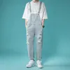 Mäns jeans mode män rippade denim overalls koreansk stil lös rak manlig hängspenor par pantsmen's