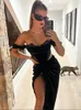 Casual Dresses Suninheart Sexy Off Shoulder Velvet Maxi Corset Dress Lace Black Evening Party med handskar Runway Outfits 2023 Kvinnor