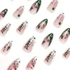 False Nails 24Pcs Almond With Christmas Snowflake Dots Design 2023 Year Long Ballet Fake Full Cover Press On Nail Tips