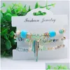 Charm Bracelets Charm Bracelets 3 Pcs/Set Christmas Bangles For Women Boho Crystal Beads Nature Stone Bracelet With Deer Wristband Fem Dhrht