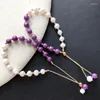 Strand Wholesale Purple Mica Freshwater Pearl Bracelet Round Bead Adjustable Size Bracelets For Girlfriend Women Fashion Jewelry