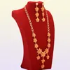 Collier de boucles d'oreilles 24 carats d'or luxe de luxe Dubaï Ensembles cadeaux de mariage africains