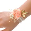 Dekorativa blommor Pearl Rose Ribbon Corsage handled bröllop brudtärna armband