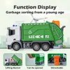 Enfants RC camion à ordures jouet avec lumières 1/24 échelle radiocommandée voiture assainissement véhicule recyclage apprentissage précoce garçons jouets 231117