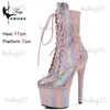 Boots Sexy Holographic High Heels Pumps Platform Women New Pole Dancing Shoes Nightclub Performance Ankle Boots Color-Changing Design T231117