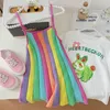 Zestawy odzieży Korea Summer Ubrania dla dzieci słodkie królik Tshirt Rainbow dzianin sukienka 2 zestaw spódniczek kawaii 230417