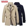 Herrgravrockar fgkks Spring Autumn Men's Fashion Trench Coat Slim Fit Cotton Long Windbreaker Overcoat Business Casual Trench Jacket Male Q231118
