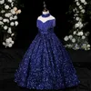 Langes, glänzendes blaues Blumenmädchenkleid, fuchsiafarbenes 3D-Blumen-Prinzessin-Partykleid, luxuriöses Ballkleid, formelle Hochzeits-Festzug-Kleider, Brautjungfernkleid für Kleinkinder, Kinder, Geburtstag