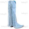 Boots BONJOMARISA New Arrival Cowboy Western Long knee-high Boots Women Stacked Heeled Fringe Retro Casual Ridding Boots Autumn Shoes T231117