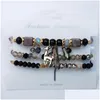 Charm Bracelets Charm Bracelets 3 Pcs/Set Christmas Bangles For Women Boho Crystal Beads Nature Stone Bracelet With Deer Wristband Fem Dhrht