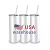 CA USA Warehouse 25pc/카톤 승화 텀블러 20oz 스테인리스 스틸 이중 벽 단열 뚜껑이있는 뚜껑과 열전기를위한 빨대가있는 직선 블랭크 컵 컵