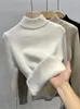 Kvinnors tröjor Vinter varm tröja Pullover Kvinnor Slim Thicken Plush Velvet Foded Knitwear Jumper Korean Half Turtleneck Poleras Soft Knit Tops 231116