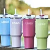 US Warehouse 40oz stainless steel tumbler Mugs Tie Dye With Handle Tumblers Lids Straw Coffee Termos Cup GG1208