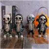 Decoratieve objecten Beeldjes Hars Cool Skeletfiguren Halloween-beeldje Skl Horrible Ornaments Auto-instrumentenpaneel Bureau Decorat Dhyd6