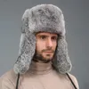 Beanieskull Caps Winter Russian Man Woman Passin Natural Rex Rabbit päls hattar Luxury Real Sheep Skin Leather Cap Bomber Hat Ushanka 231117