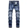 Jeans skinny slim fit con fori strappati Pantaloni in denim elasticizzato alla moda da strada da uomo Primavera Autunno Pantaloni a vita media con vernice di tendenza casual