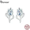 Orecchini a bottone in argento sterling 925 blu con spinello squisito a forma di tulipano Orecchini a bottone con fiori per le donne Gioielleria raffinata del partito 231116