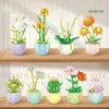 Blocks Building Block Bouquet 3D Model Toy Home Decoration Plant Potted Lotus Flower Assembly Brick Girl Toy Child Gift