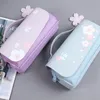 Pencil Bags Fashion Cute Sakura Pencil Bag Pen Box PU Leather Pen Case Stationery Ruler Eraser Pouch Storage 230417