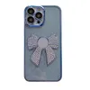 Bling Diamond Bowknot Cases For Iphone 15 14 Plus 13 12 11 Pro Max Luxury Soft TPU Bow Glitter Sparkle Chromed Metallic Clear Camera Lens Protector Fine Hole Phone Cover