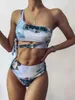 Women's Swimwear Print Sport Bandeau Push up Bikinis Sexy Marble Women Swimsuit High Waist Swimwear Women bathing suit Beach wear 230417