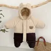 Rompers Bear Bear Baby Winter Jumpsuit Korean Cotton-Padded Fleece Toddler Romper Girls Boys Boys Boys Hooded Fachen Onesie Infant outfit 231116