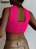 Tanques femininos Camis Nsauye Malha Verão Camisas Básicas Crop Tops Azul Casual Streetwear Mini Colete Mulheres Roupas Praia Férias Regata Y2K 230417