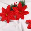 Flores decorativas 10 Unids 14 cm Árbol de Navidad Franela Artificial Poinsettia Decoración Brillo Ornamento Regalo de Navidad DIY Artesanía Favores de boda