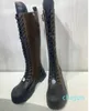 Hiver nouvelles bottes à fond plat femmes célèbres marque de créateur fond épais en cuir véritable à lacets côté fermeture éclair augmenter dames botte