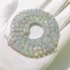 힙합 보석 925 스털링 실버 체인 블루 그린 컬러 VVS Gra Moissanite 1ct 6.5mm 다이아몬드 아이스 아웃 테니스 목걸이